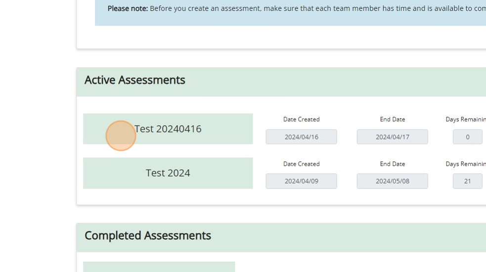 Psychologically Safe Team Assessment dashboard showing an active assessment that was re-opened and moved from the Completed Assessments section.