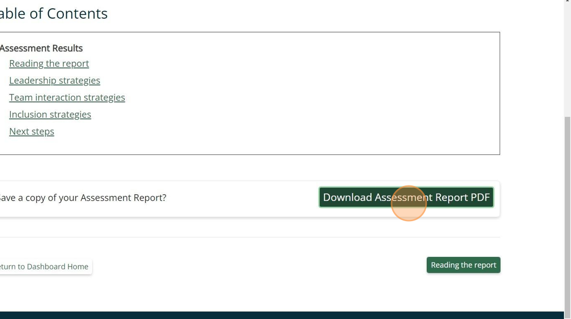 Psychologically Safe Team Assessment dashboard showing the Download Assessment Report PDF button selected.